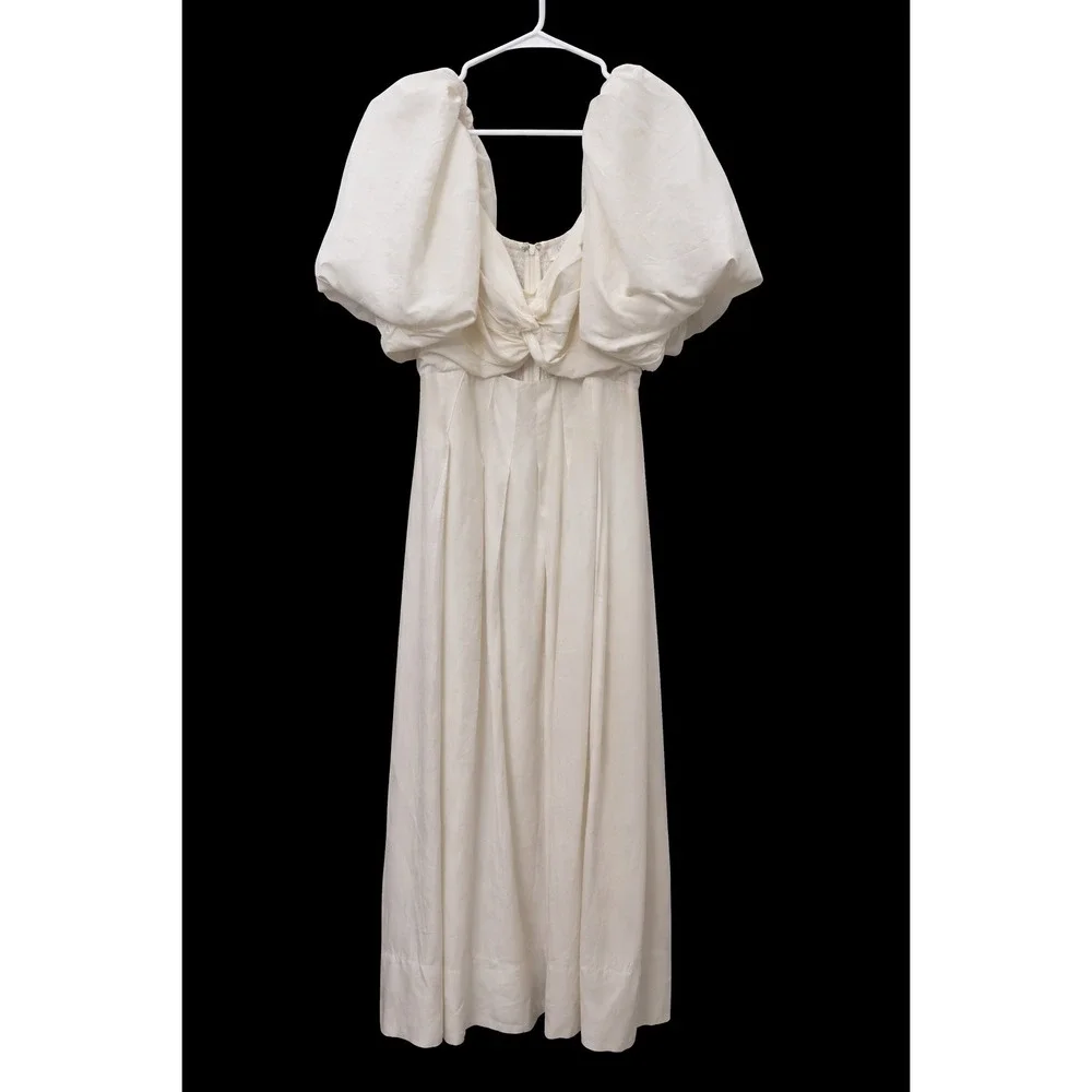 Revolve ASTR The Label Serilda Dress White Puff Sleeve Twist Front Midi Womens L - Picture 3 of 9